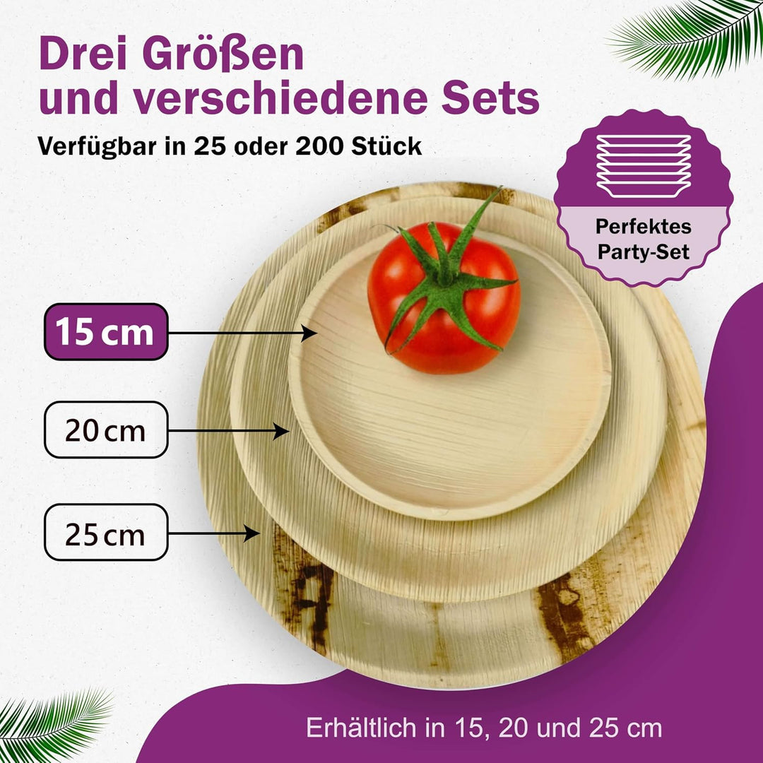 Waipur Bio Palmblattteller - 200 Teller rund klein Ø 15 cm - Premium Einweggeschirr kompostierbar -