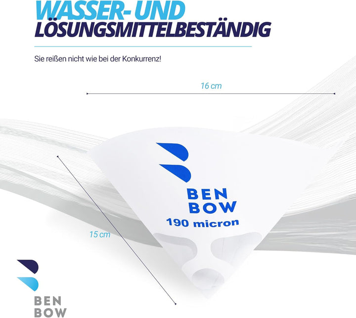 BenBow Lacksieb 190µ x 1000 Stück - Einweg-Papierfilter mit Nylongewebe - zum Filtern von Lacken und