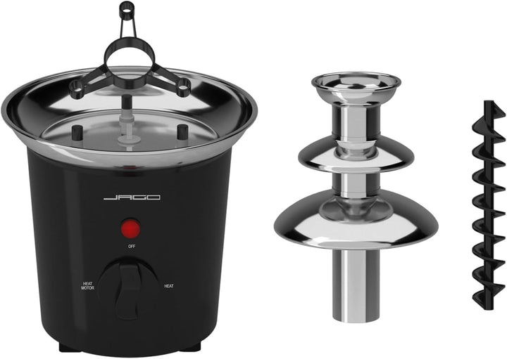 Jago® Schokoladenbrunnen 60W - 3 Etagen, 400 gr Kapazität, Edelstahl, Spül­ma­schi­nen­fest, Rot ode