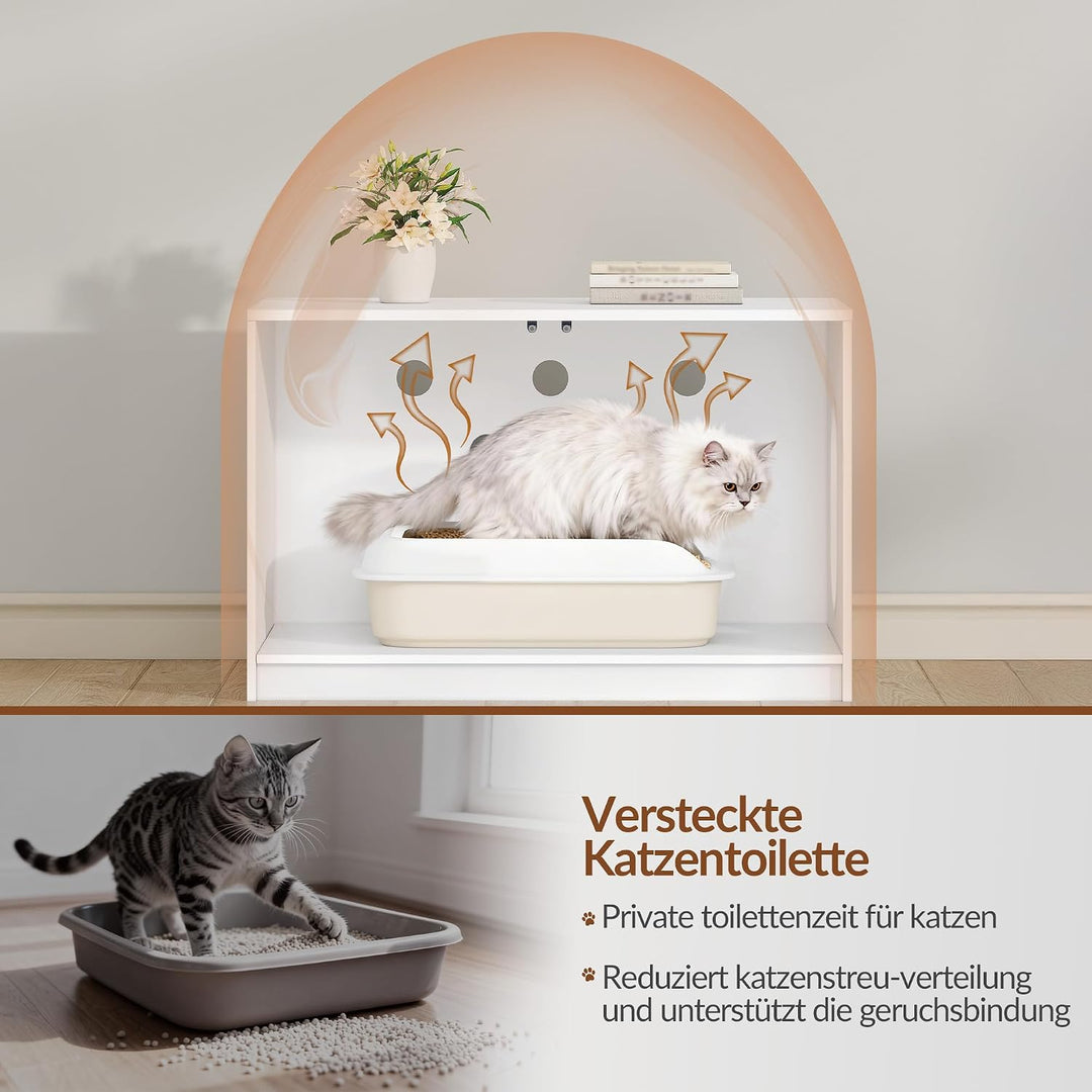 Fobyfurny Katzenklo Schrank, Versteckte Katzentoilette Möbel, Katzenschrank mit Drucktüren und Belüf