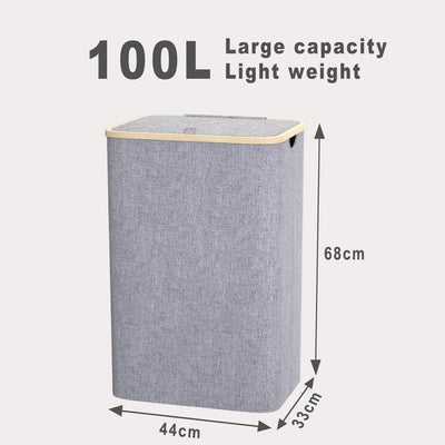 Wäschekorb mit Deckel 100L, Wäschesammler Gross schmal mit herausnehmbaren Wäschesack Laundry Basket
