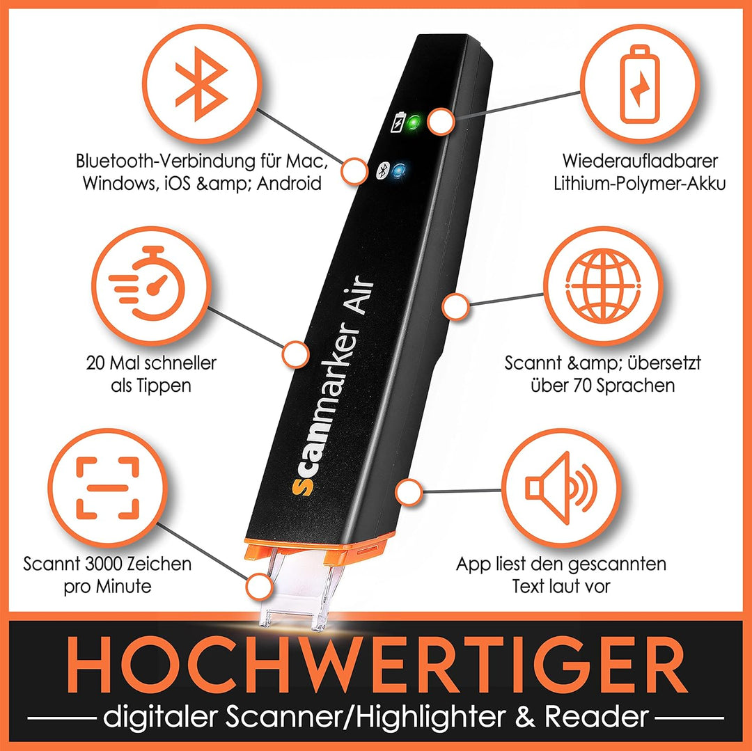 Scanmarker Air - Bluetooth-Scannerstift inkl. OCR, Textübersetzung und Sprachwiedergabe (Schwarz, Sc