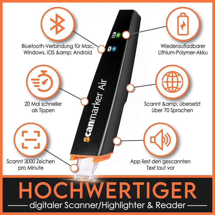 Scanmarker Air - Bluetooth-Scannerstift inkl. OCR, Textübersetzung und Sprachwiedergabe (Schwarz, Sc