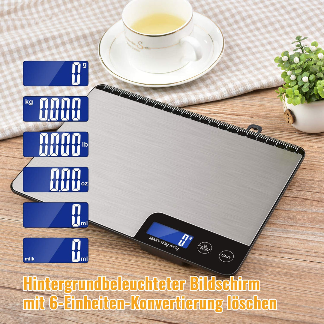 15kg Digitale Küchenwaage mit Lineal, Diyife Professionelle Digital Electronische Waage, Haushaltswa