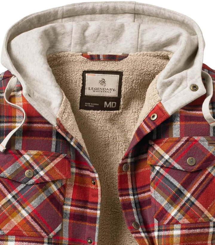 Legendary Whitetails Herren Camp Night Berber Lined Hooded Flannel Langärmlig, Cardinal Arrowood Pla