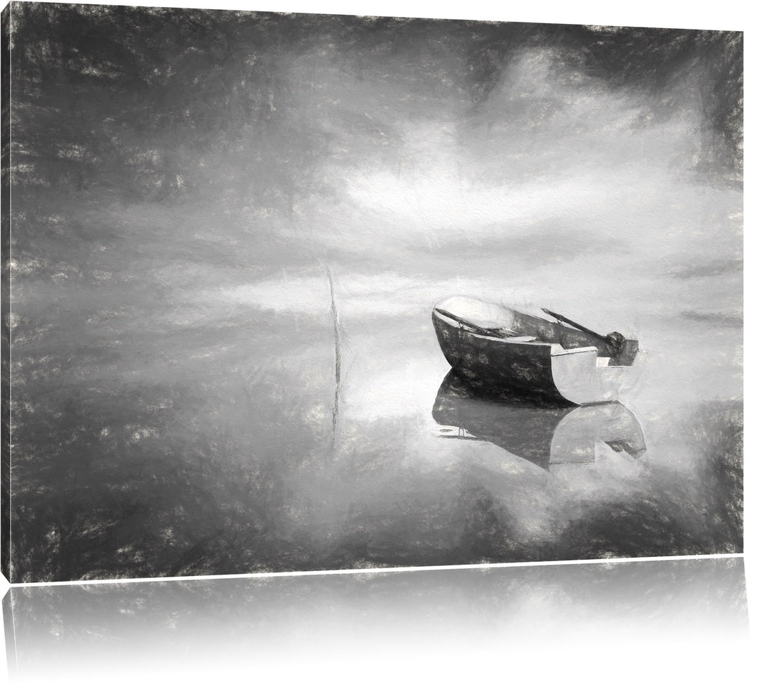 Pixxprint Einsames Boot auf See als Leinwandbild/Grösse: 100x70 cm/Wandbild/Kunstdruck/fertig bespan