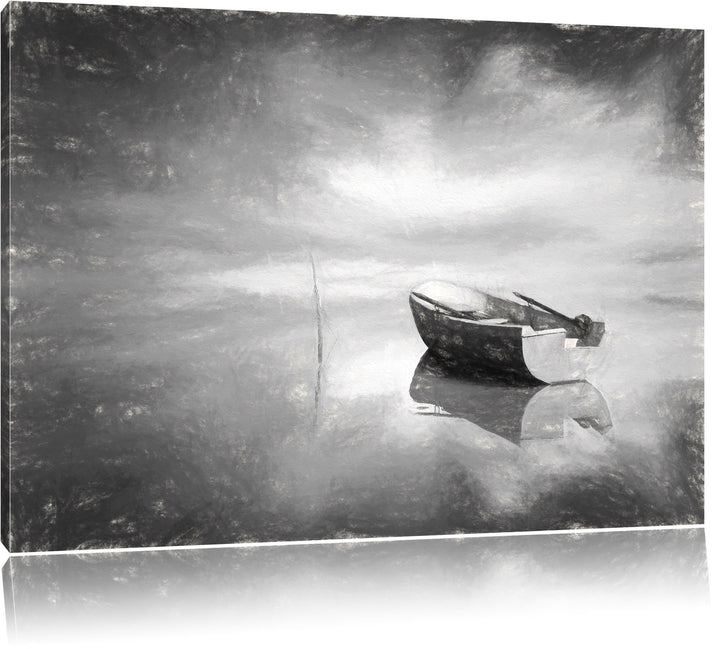 Pixxprint Einsames Boot auf See als Leinwandbild/Grösse: 100x70 cm/Wandbild/Kunstdruck/fertig bespan