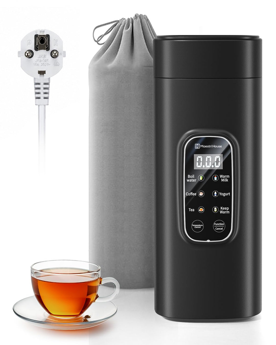 Maestri House Wasserkocher Klein 550ml, 6-in-1 Reisewasserkocher, Schwarzer Wasserkocher, Schnelles