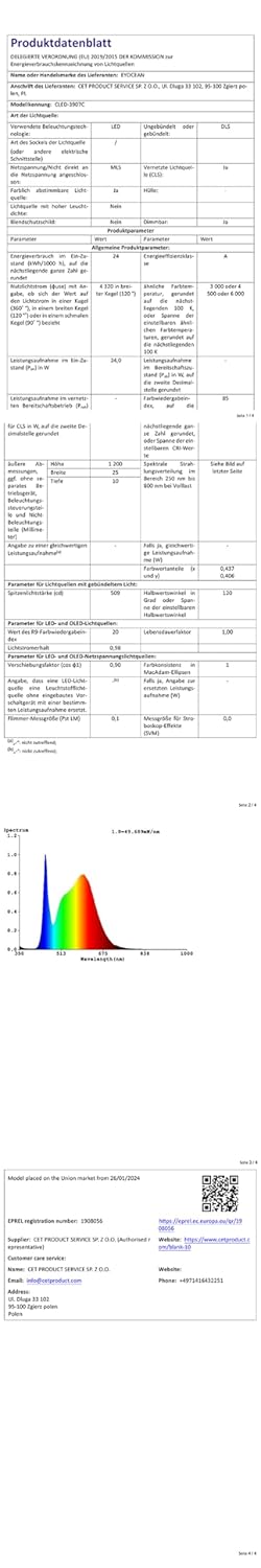 EYOCEAN Schreibtischlampe LED mit Gestensteuerung & Fernbedienung, 24W 80CM Klemmbare Schreibtischla