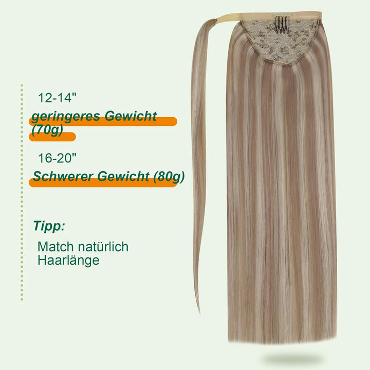 Easyouth Zopf Extensions Echthaar Clip in Zopf Extensions Ponytail 16 Zoll Farbe Ash Brown Highlight