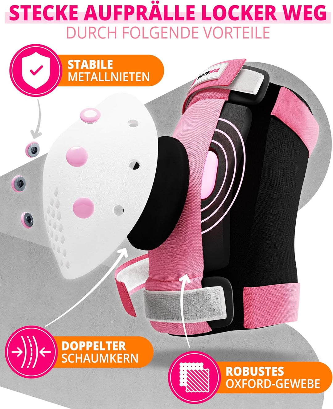 SKATEWIZ Skate Protektoren Schoner Inliner Kinder und Erwachsene - Knieschützer Kinder Set [6pc] SMA