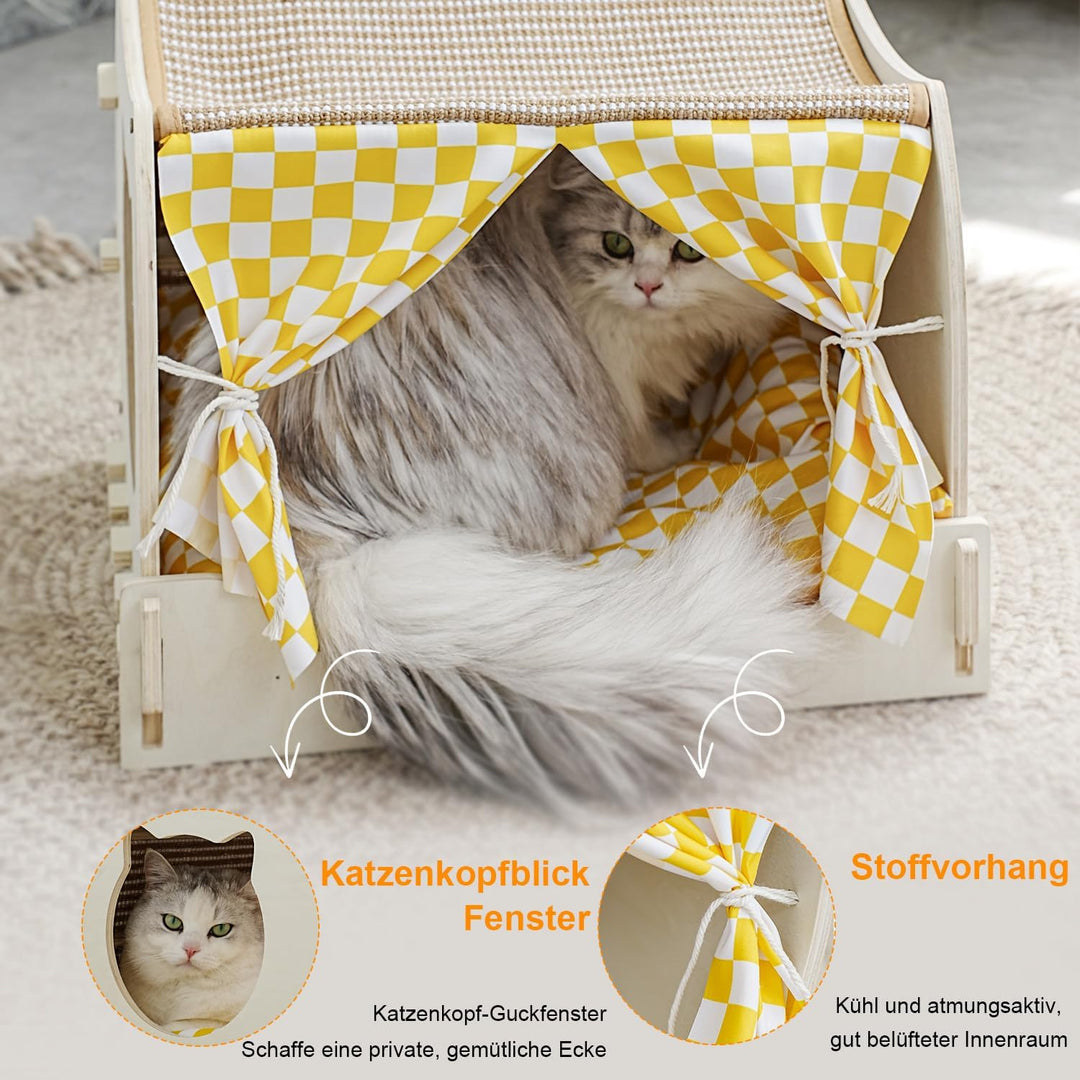 Katzenhöhle Katzenbett in Katzenzelt, 2-in-1 Kratz Sisal & Katzenhaus (S, Doppelschicht Katzenhütte)