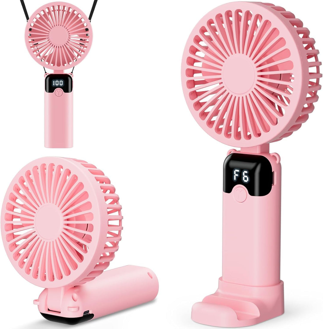 Handventilator, Tragbarer Mini Ventilator mit 4000mAh Akku, 6 Geschwindigkeitsstufen, 90° Faltbar Ha