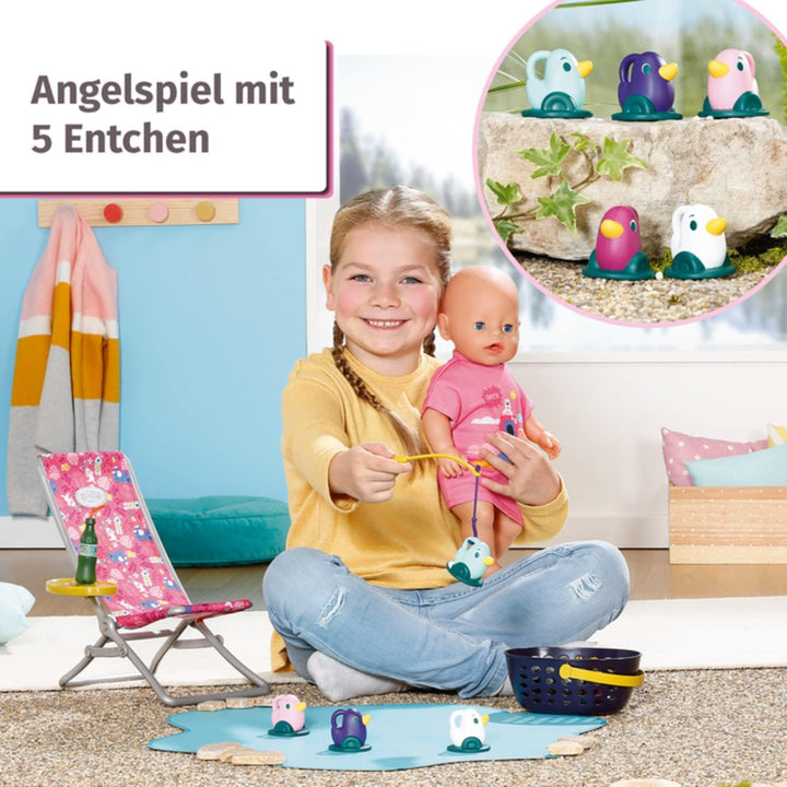 Zapf Creation 832790 BABY born Weekend Fischen - Puppenzubehör Angel-Set mit bunt bedruckten Liegest