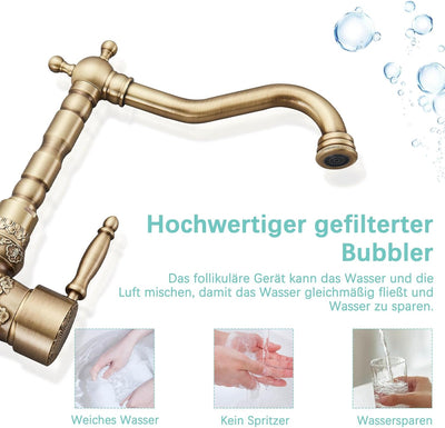 Suguword Antikes Messing hoch Wasserhahn Bad Waschbecken Waschtisch Armatur Einhebelmischer Badarmat