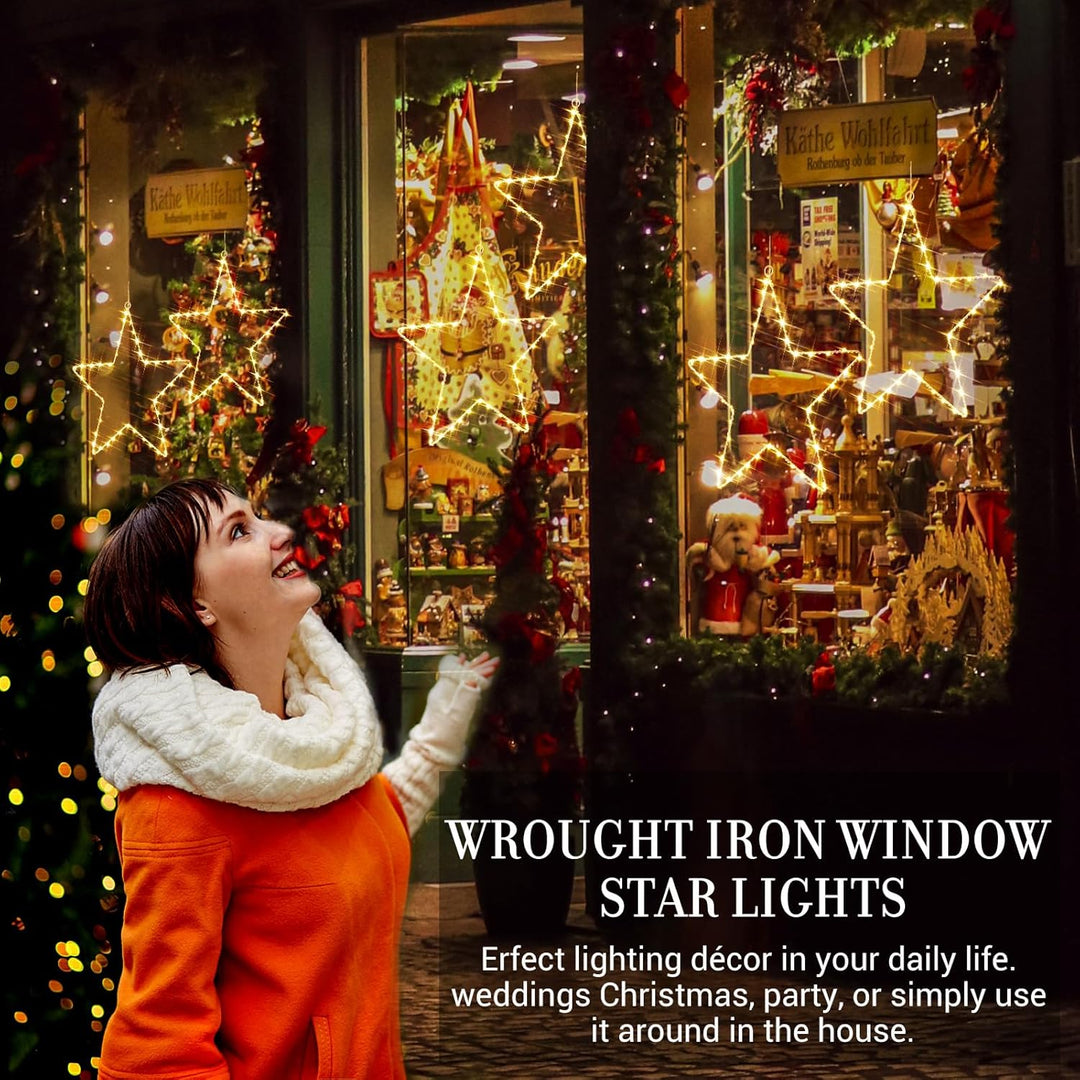 GlobaLink 3 Stück LED Weihnachtsstern Beleuchtung, Weihnachtsdeko Fenster mit 135 LEDs 8 Modi Batter