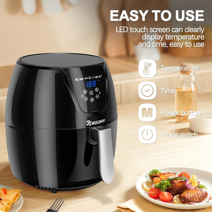 Heissluftfritteuse 5,5L 1800W Air Fryer LED-Touchscreen Frittieren ohne Öl | Grosses Fassungsvermöge