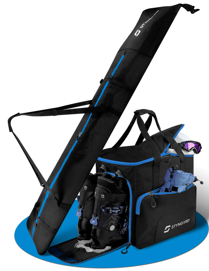 STYNGARD Skitasche Set 4-teilig (140cm-200cm) Skisack und Skischuhtasche mit Helmfach, Helmtasche, B