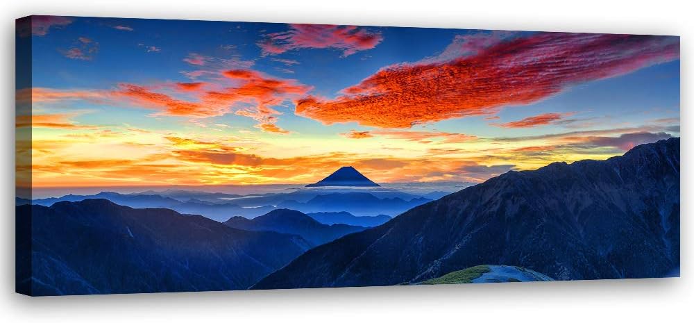 Feeby Wanddeko Berge Leinwandbild Kunstdruck Himmel Blau 100x40 cm Leinwandbild 100x40 cm Blau_e, Le