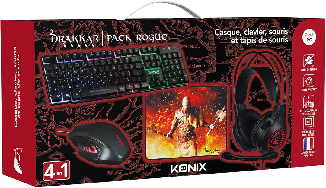 Konix Drakkar Gaming-Zubehörpaket Rogue für PC - Headset - AZERTY -Tastatur mit 105 Tasten - Maus -