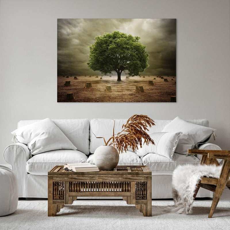 Bilder auf Leinwand 100x70cm Leinwandbild mit Rahmen Baum Feld Umwelt Gross Wanddeko Bild Schlafzimm