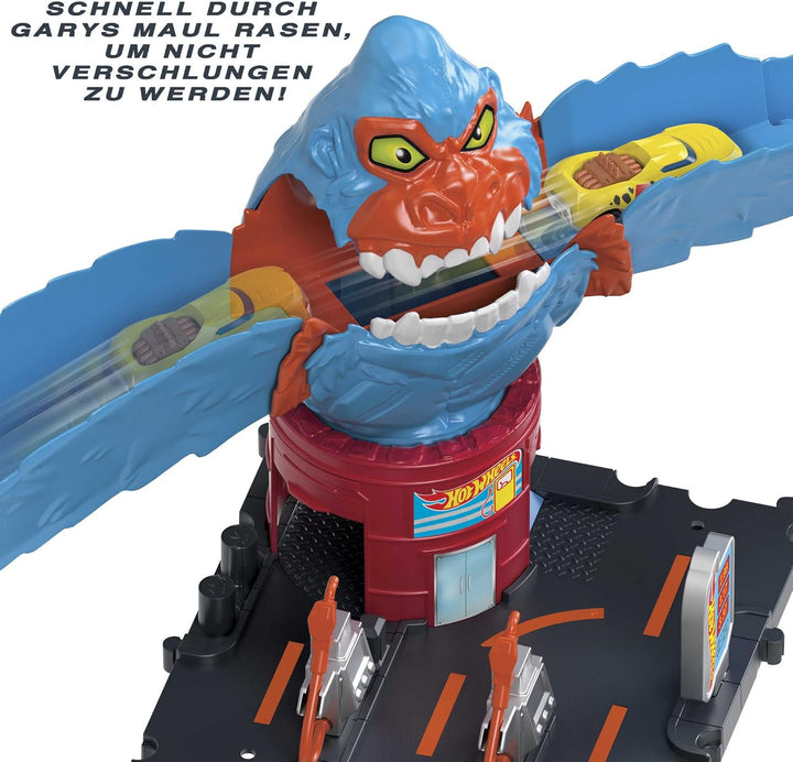 Hot Wheels HDR30 - Gorilla-Angriff mit 1 Auto, mit anderen Sets verbindbar, Set mit Tankstelle, Auto