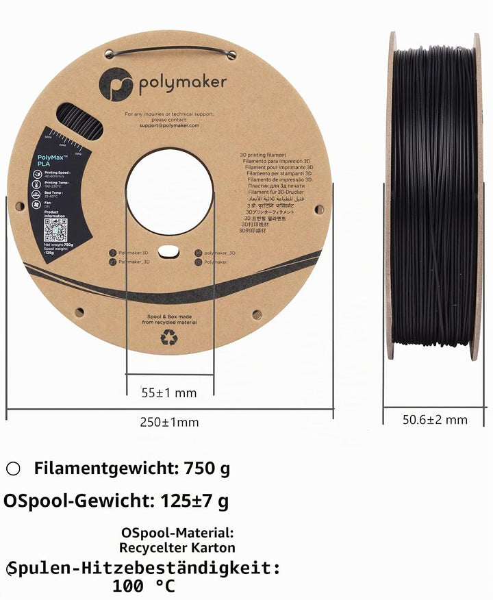 Polymaker PolyMax Tough PLA Gelb - 1.75mm - 750g 0,75 kg Pla Gelb (Pantone: Gelb U) 1.75mm, 0,75 kg