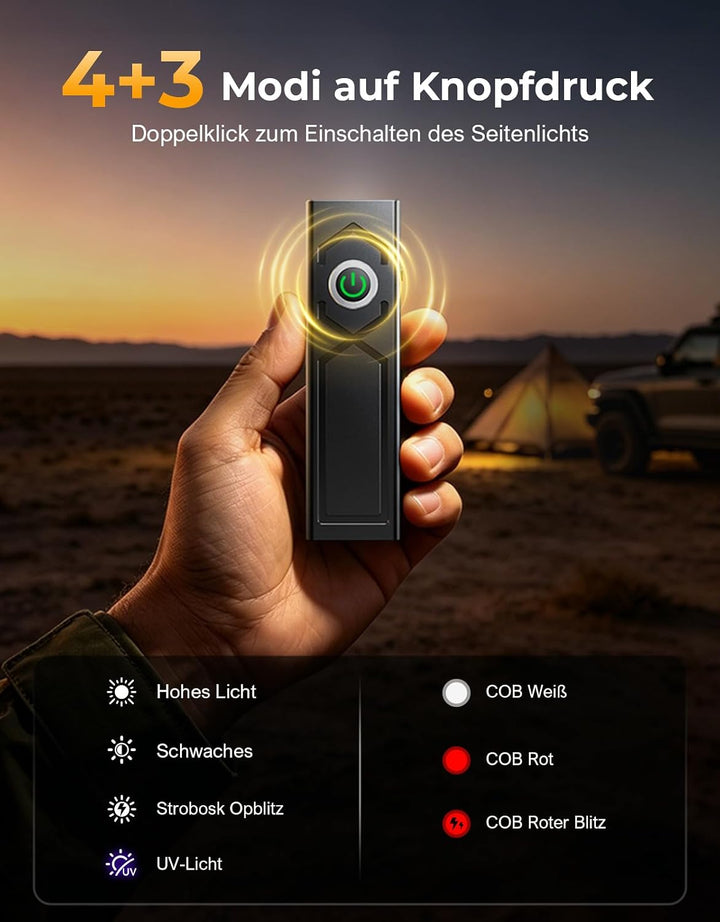 EOIWUY Taschenlampe LED Aufladbar, 1300 Lumen Extrem Hell Taschenlampen | 4 Lichtmodi, Flaches &amp; Mag