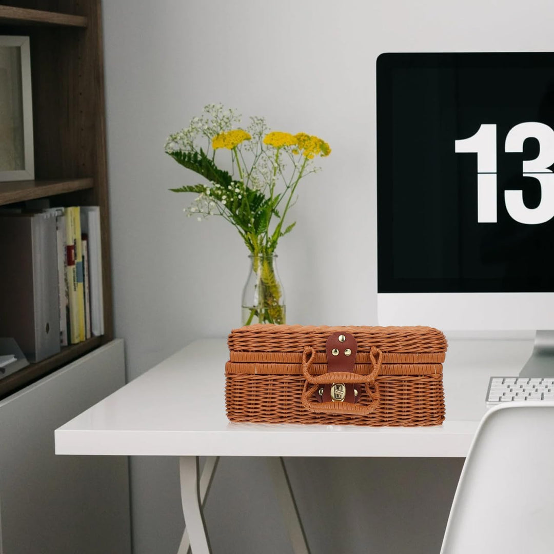 Tomaibaby Rattan Wicker Koffer Wicker Picknick Korb Stroh Lagerung Box mit Griffe Rattan Lagerung Bo