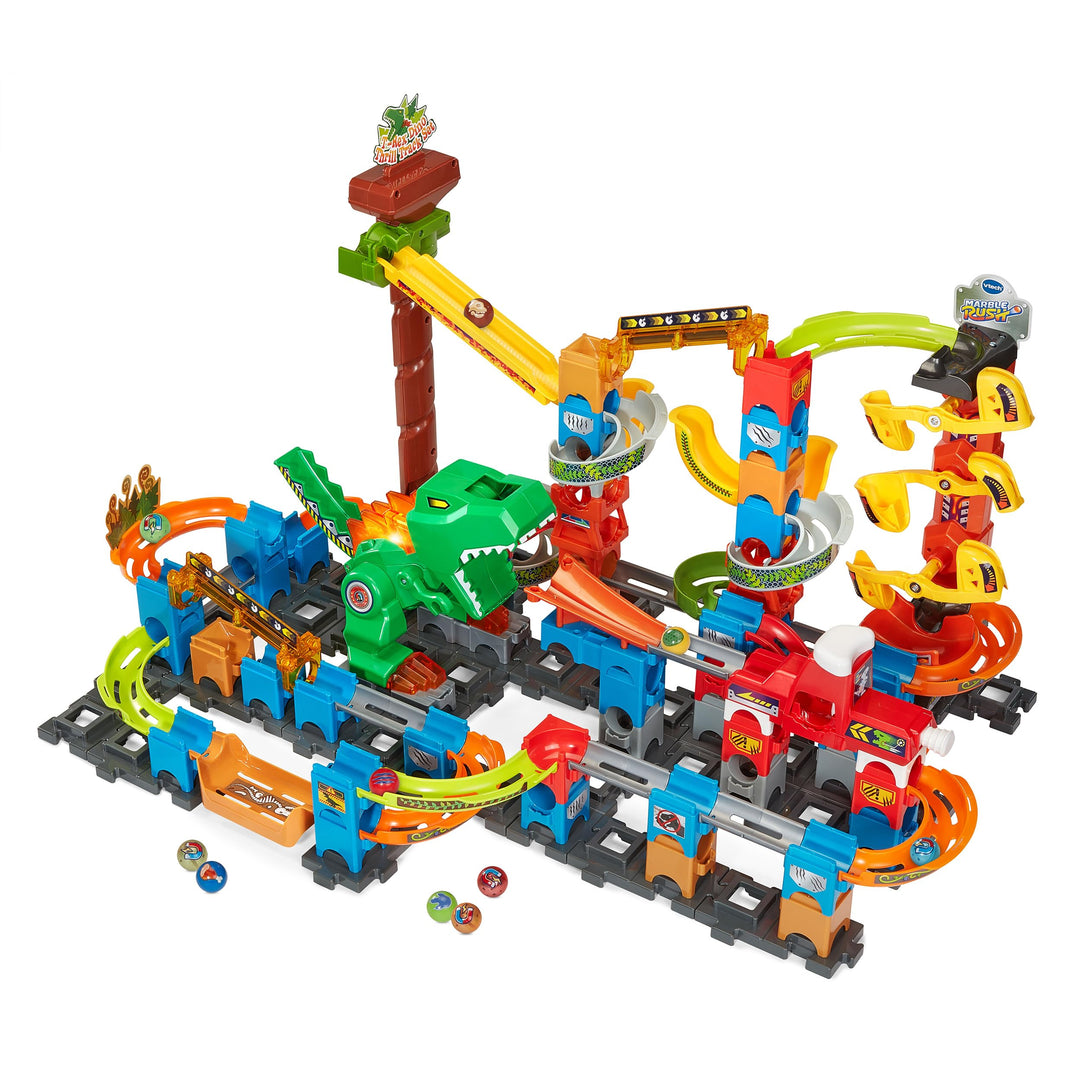 VTech Marble Rush - Dino Adventures Magnetic Set XL400 E – Interaktive Murmelbahn mit spannenden Bah