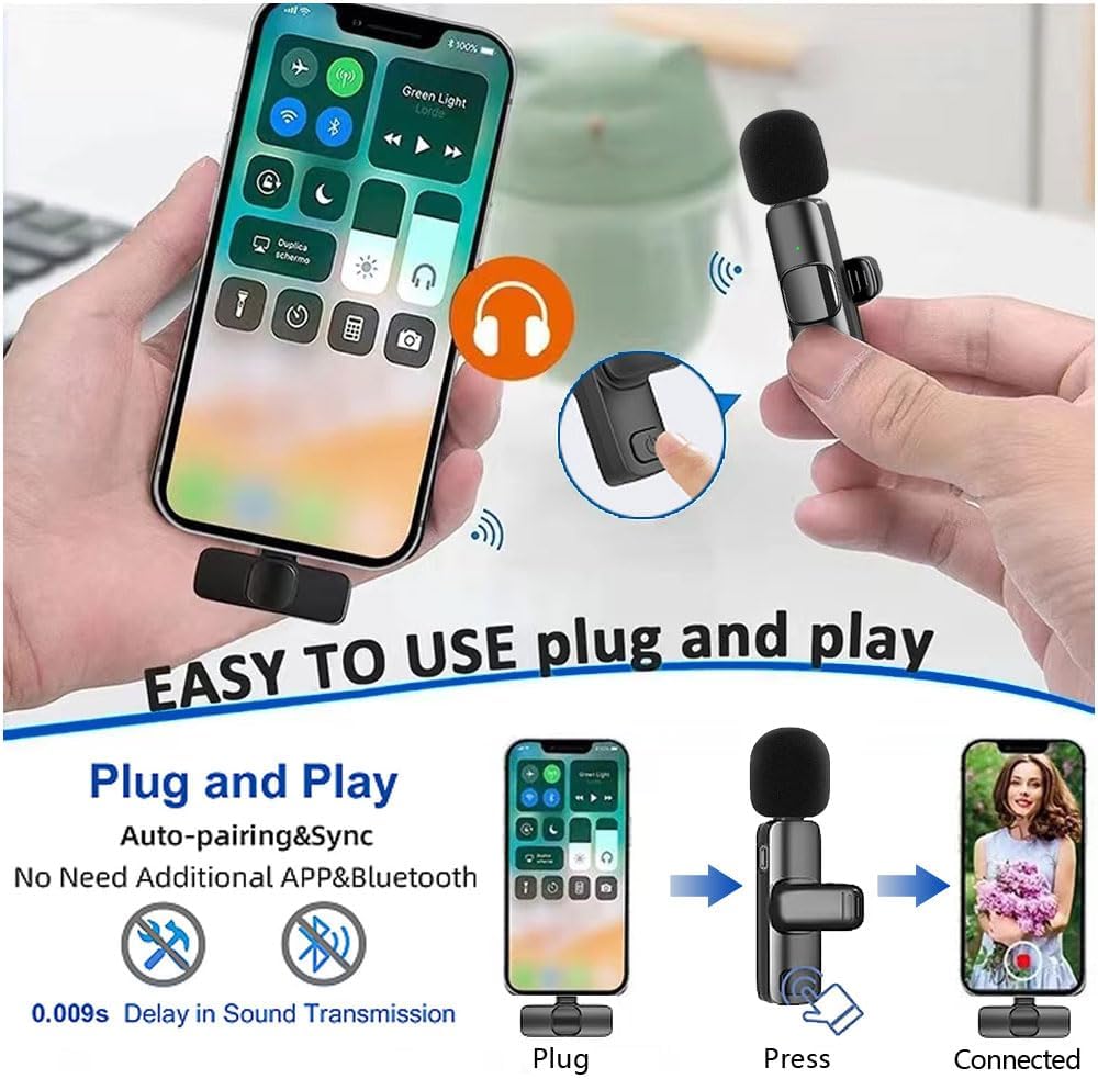 2St Lavalier Mikrofon Kabellos für iPhone/iPad,Plug-Play Lavalier Microphone Wireless Ansteckmikrofo