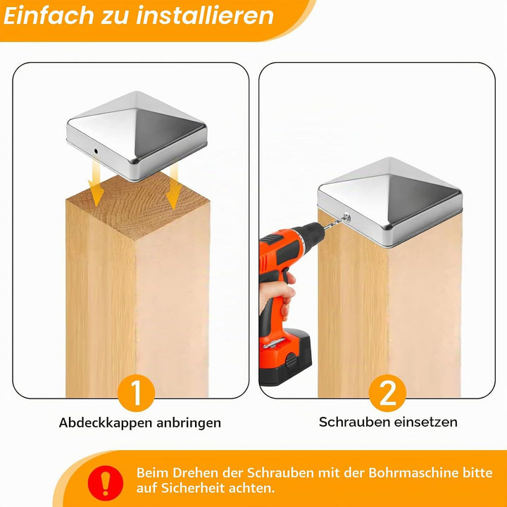 10 Stück Pfostenkappen 9X9CM,Edelstahl Pfostenkappe,Abdeckkappe Für Pfosten,Zaunpfosten Kappen,Abdec