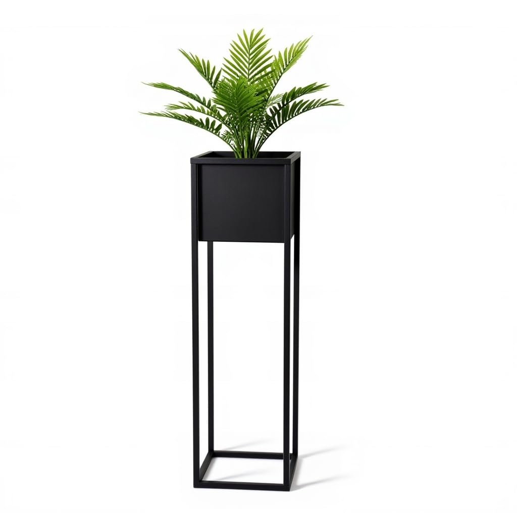 Pflanzenständer Reno - 21x21x90cm - Farbe Schwarz - für Zimmerblumen - Metallregal - Dekorativer Tis