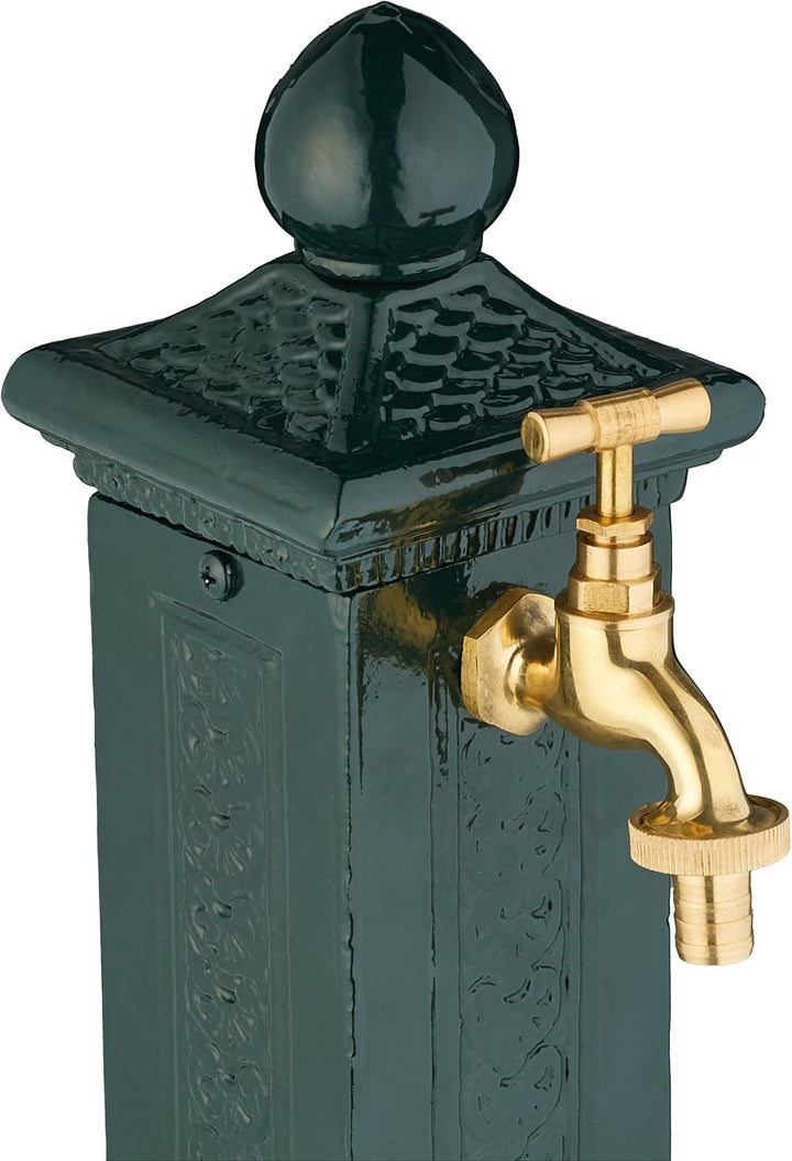 Relaxdays Standbrunnen antik, Wasserhahn, HBT: 47x14x18,5 cm, Wasserzapfsäule Garten, Terrasse, Zier