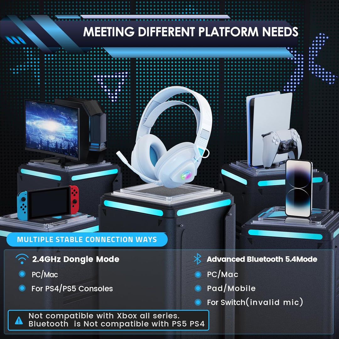 PH3 Gaming Headset Wireless für PS5, PS4, PC,Bluetooth Headset mit 50 Stunden Akku, Gaming-Headset m