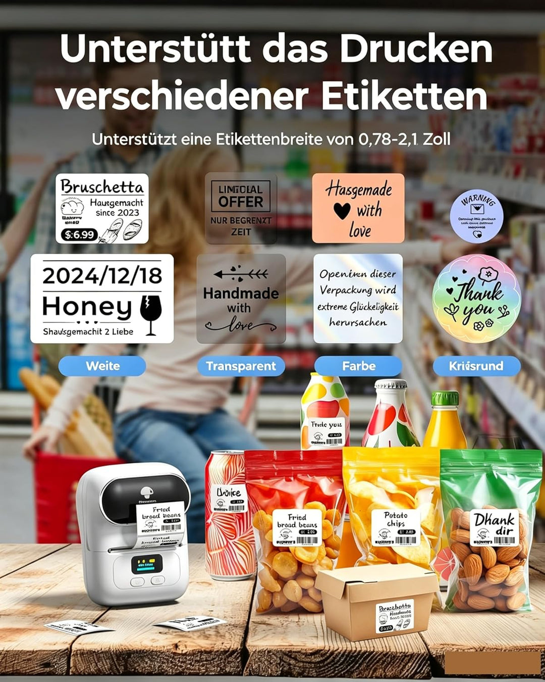 Phomemo M110 Etikettendrucker Bluetooth Etikettiergerät Beschriftungsgerät Selbstklebend, Label Prin