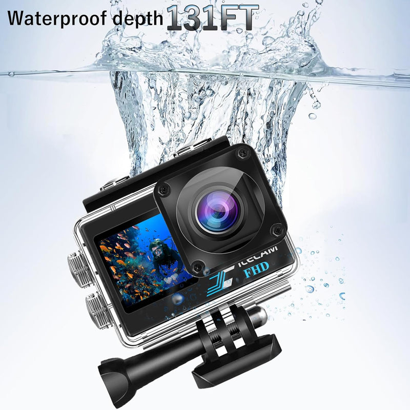 Xilecam Dual Screen Action Cam 1080P /WiFi wasserdichte Kamera, 4 x Zoom, 131 Fuss (40 m), wasserdic