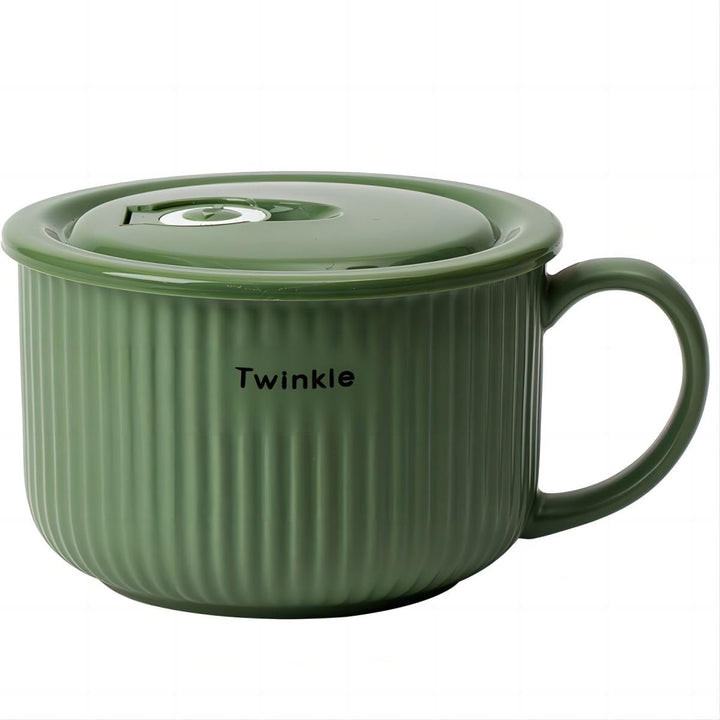 Keramik Suppenschalen mit Griff und Deckel, 750 ml Grosse Suppentasse für Suppe, Instant-Nudel, Müsl