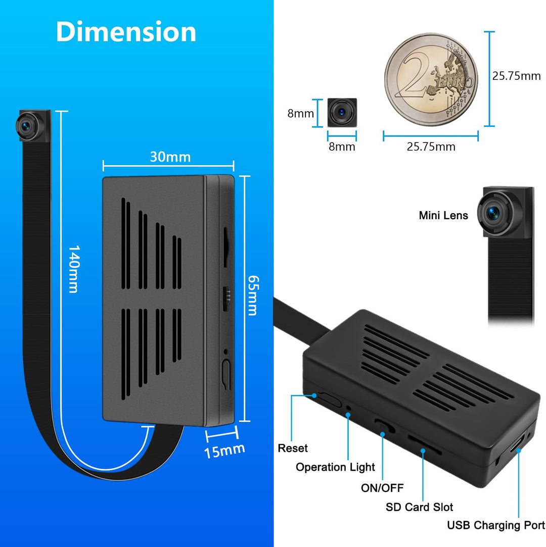 Mini Überwachungskamera Mini Kamera 64G HD 1080P Tragbare Sicherheitskamera Mit Bewegungserkennung B
