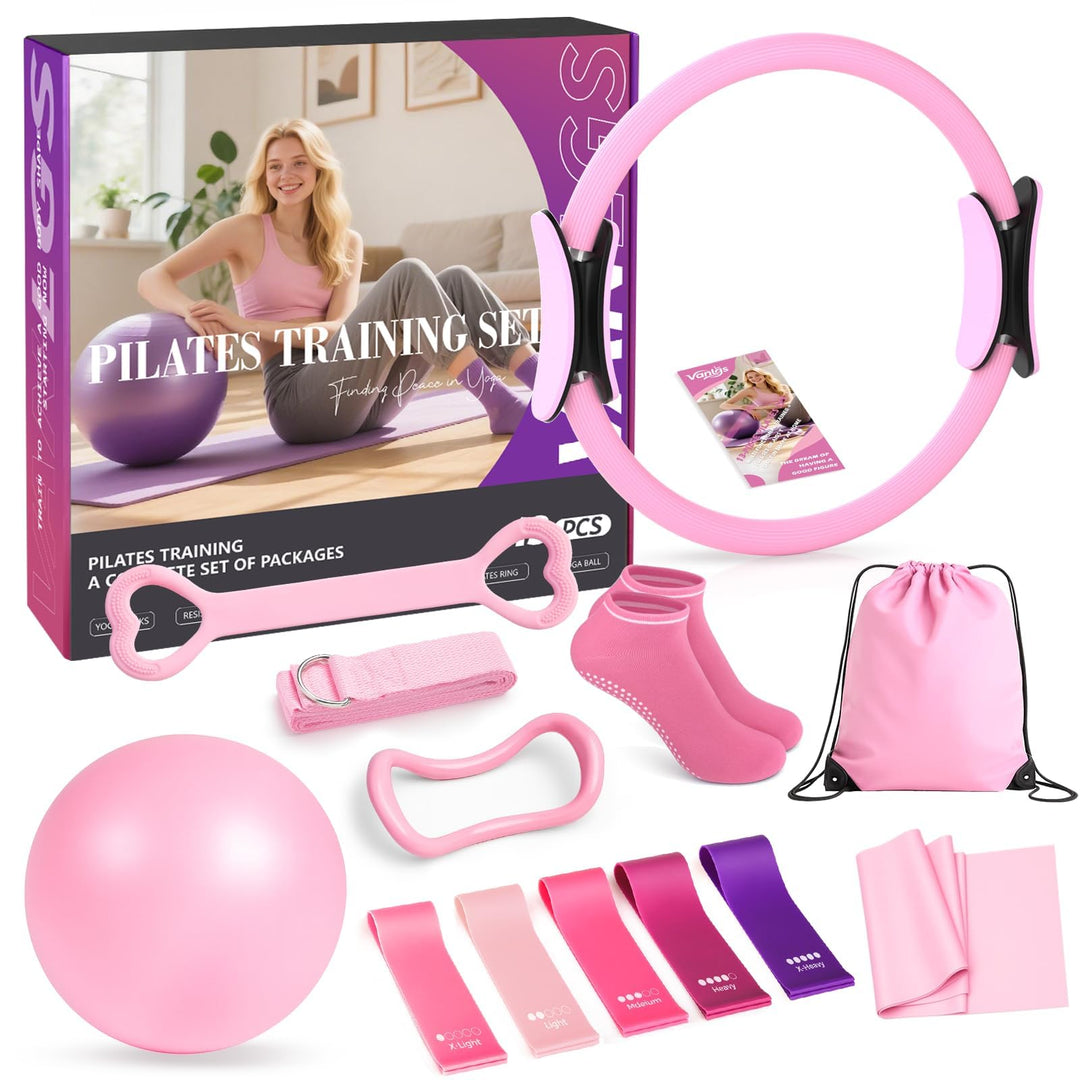 Pilates Kit 13 Stück Home Pilates Essentials Workout Kit mit 13" Ring, 10" Ball und Widerstandsbände