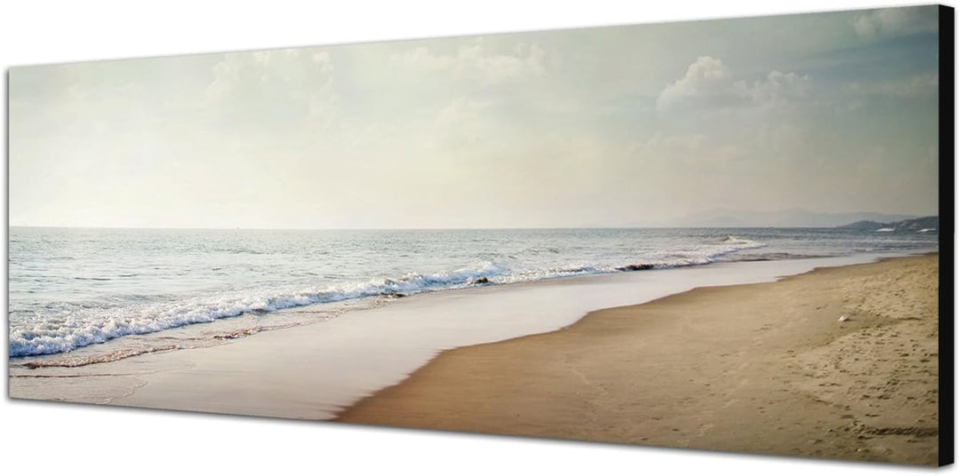 Paul Sinus Art Panoramabild auf Leinwand und Keilrahmen 150x50cm Strand Meer Wolkenhimmel Vintage