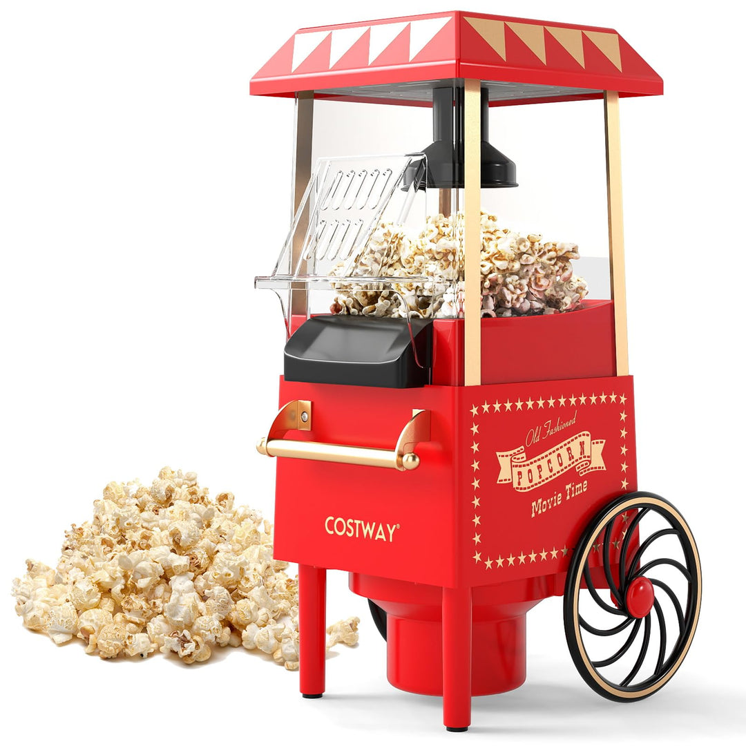 COSTWAY Retro Popcornmaschine 1200W, Heissluft Popcorn Maschine Ohne Öl, Schnelle Zubereitung in 2 M
