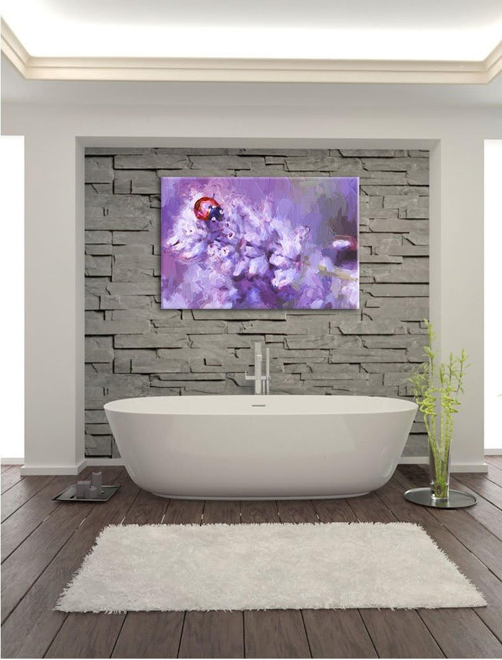 Pixxprint Marienkäfer auf Lavendel als Leinwandbild/Grösse: 100x70 cm/Wandbild/Kunstdruck/fertig bes
