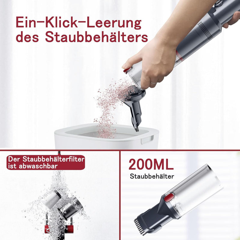 SmartAI Handstaubsauger, 17000Pa Mini LED Kabelloser Akku Handsauger, 30 Minuten Dauer Leicht Akkusa