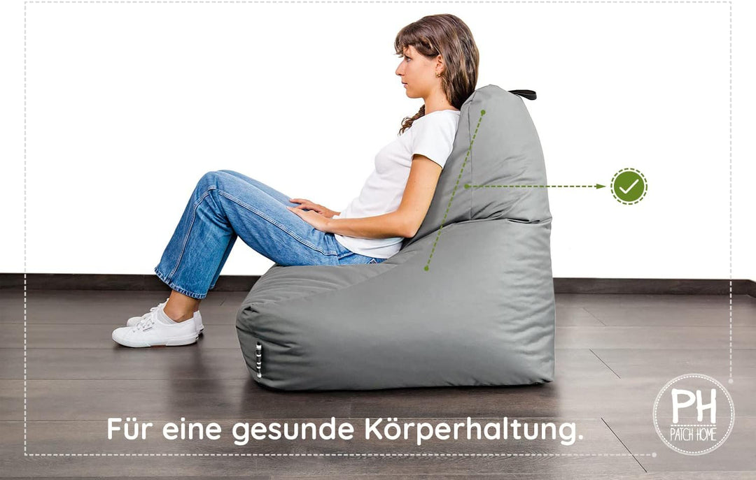 PATCH HOME Patchhome Sitzsack Lounge Sessel + Würfel/Hocker mit Reissverschluss Gamer Sitzkissen fer