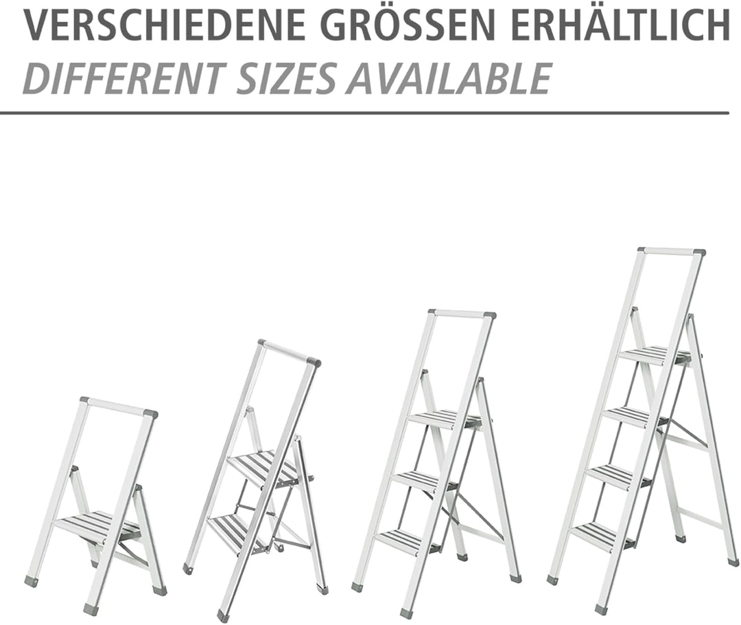 WENKO Leichte Aluminium Trittleiter mit 3 Stufen für 75 cm höheren Stand, rutschsichere XXL-Stufen,