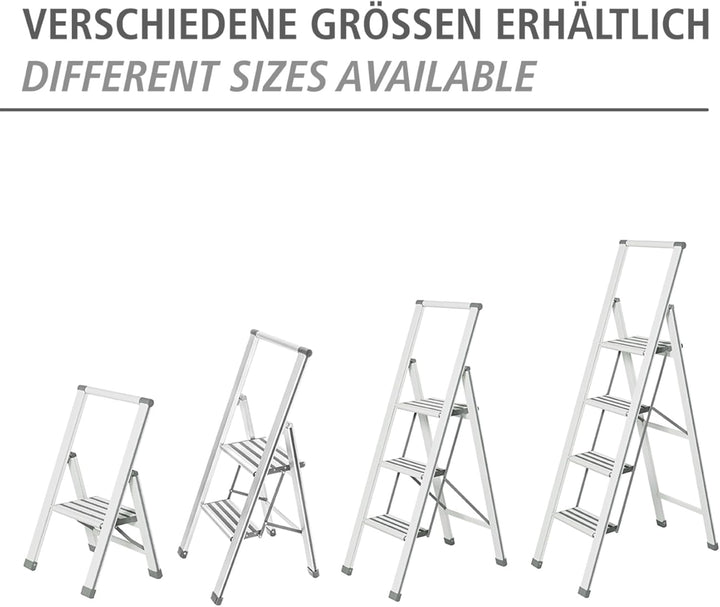 WENKO Leichte Aluminium Trittleiter mit 3 Stufen für 75 cm höheren Stand, rutschsichere XXL-Stufen,