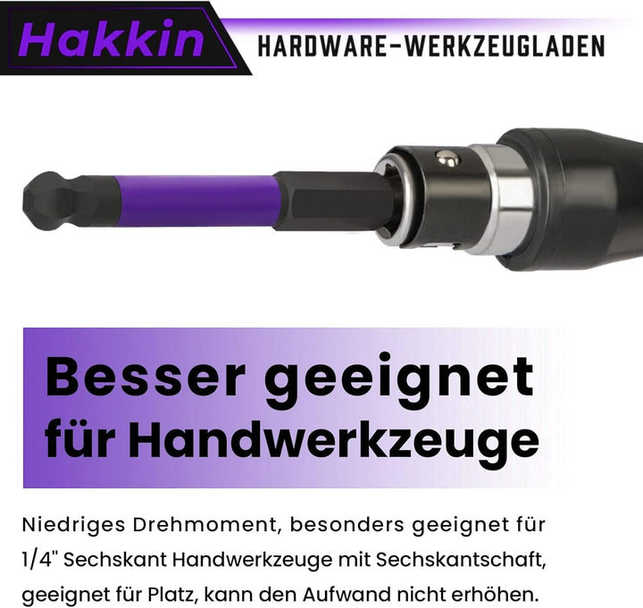 Hakkin Sechskant Bit Set Lang12 Stück 65 mm Kugelkopf Schraubendreher Bit 1/4" S2 Bitsatz für Akkusc