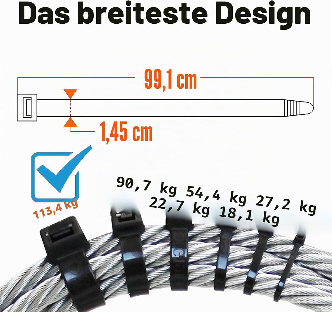 113,4 kg extra lange Kabelbinder, strapazierfähig, 91,4 cm (tatsächlich 99 cm), für den Aussenbereic