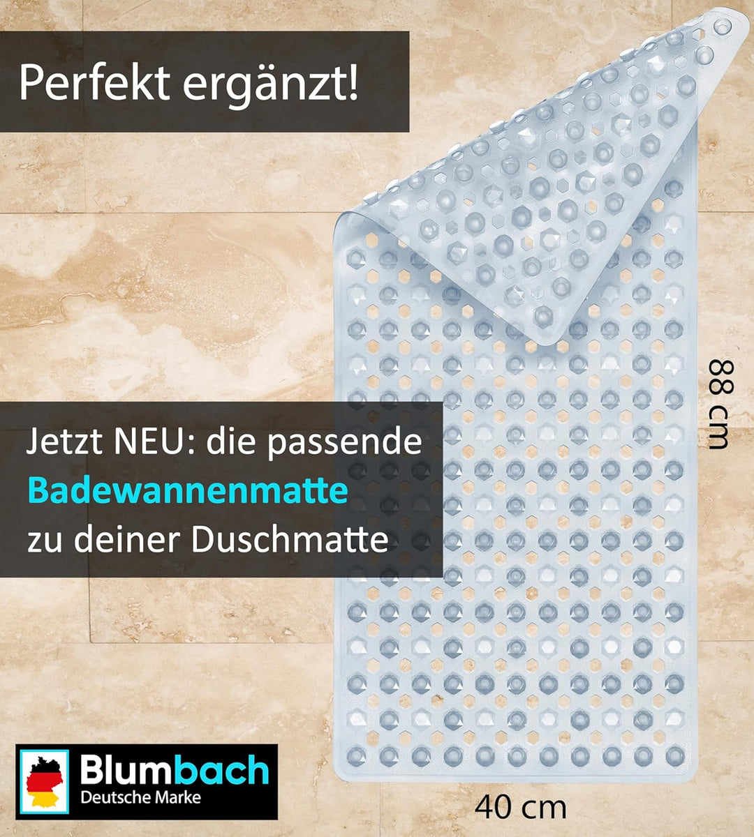 Blumbach® Duschmatte rutschfest 53x53cm - 100% BPA-frei - Inkl. 2 Haken zum Aufhängen - griffige Ant